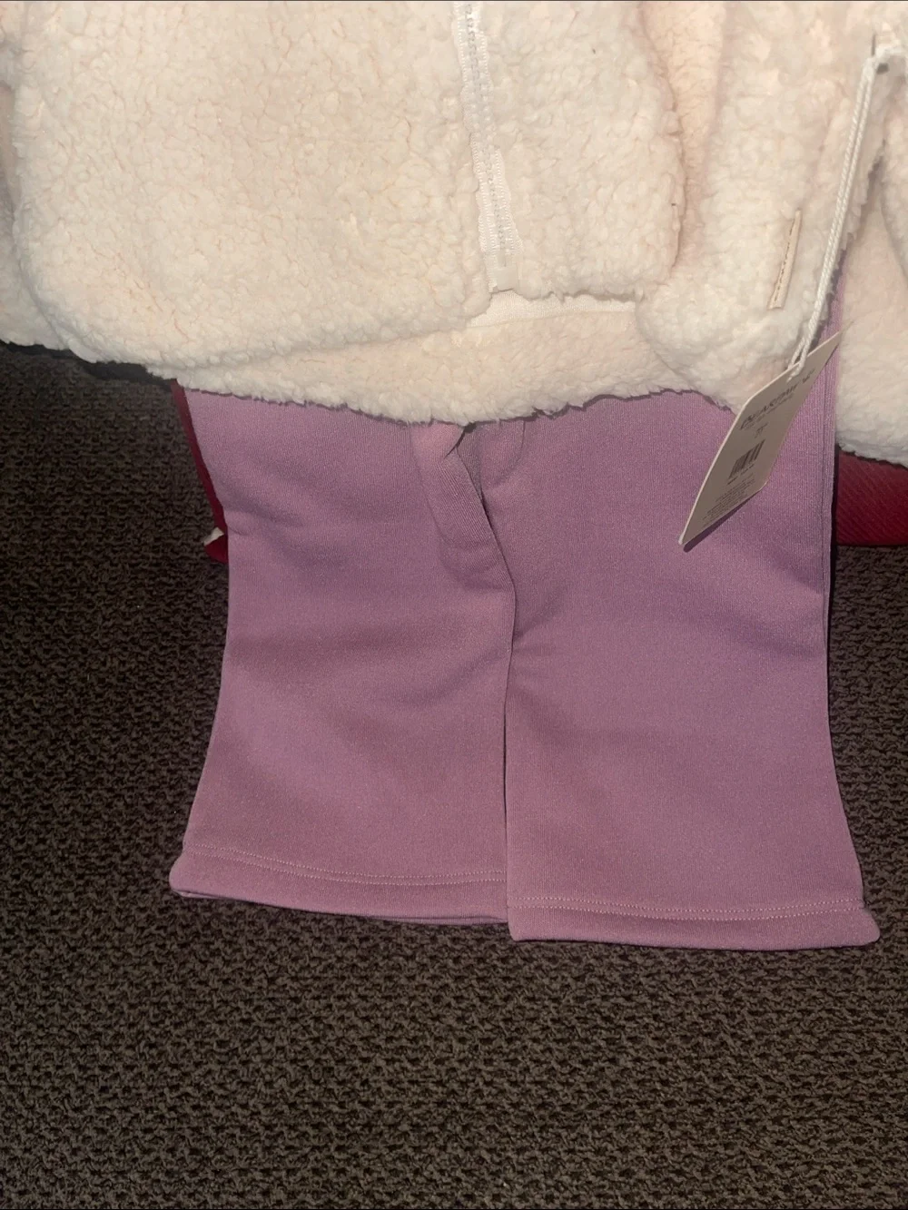 BearPaw Cream Sherpa Jacket with Pink Floral Embroidery & Lavender Pants